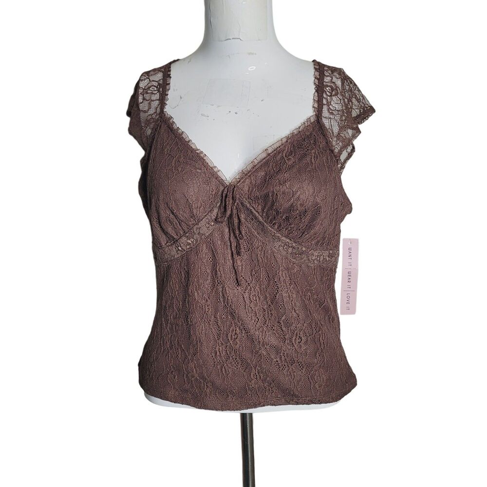 NEW Chase Fame Large Blouse Juniors top women croop lace sheer tie bow